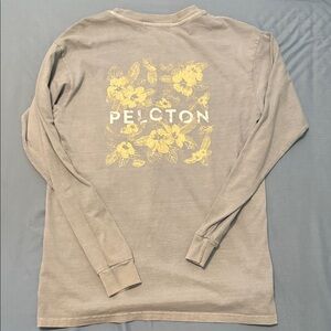 Peloton Tan Long Sleeve Tee with Yellow Floral Design